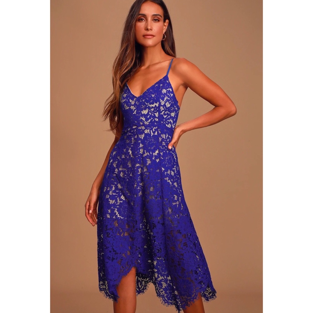 Lulus One Wish Royal Blue Lace Midi Dress XS